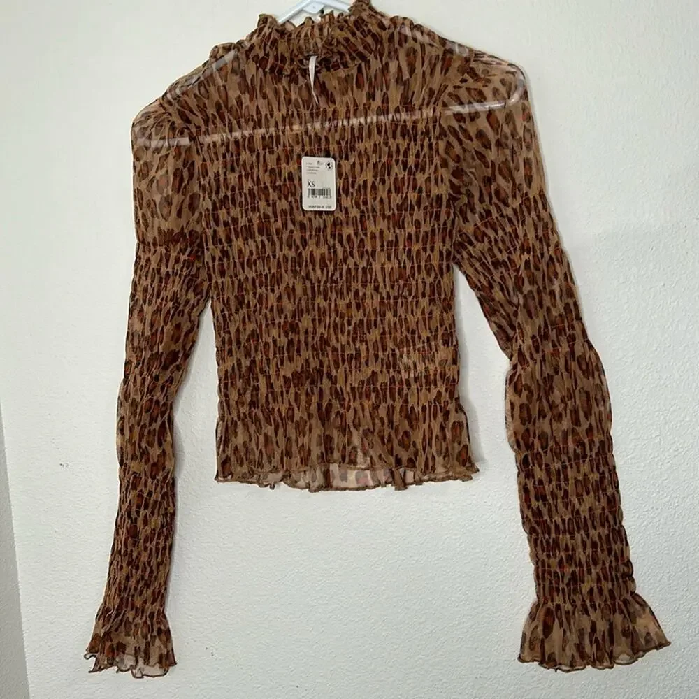 $88 NWT Free People Hello There Top Leopard Combo Size XS